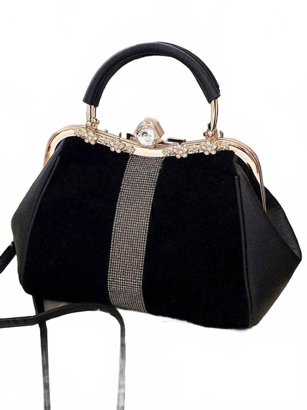 NEW VIVIDLUX women's geometric sequined split-joint crossbody handbags in black